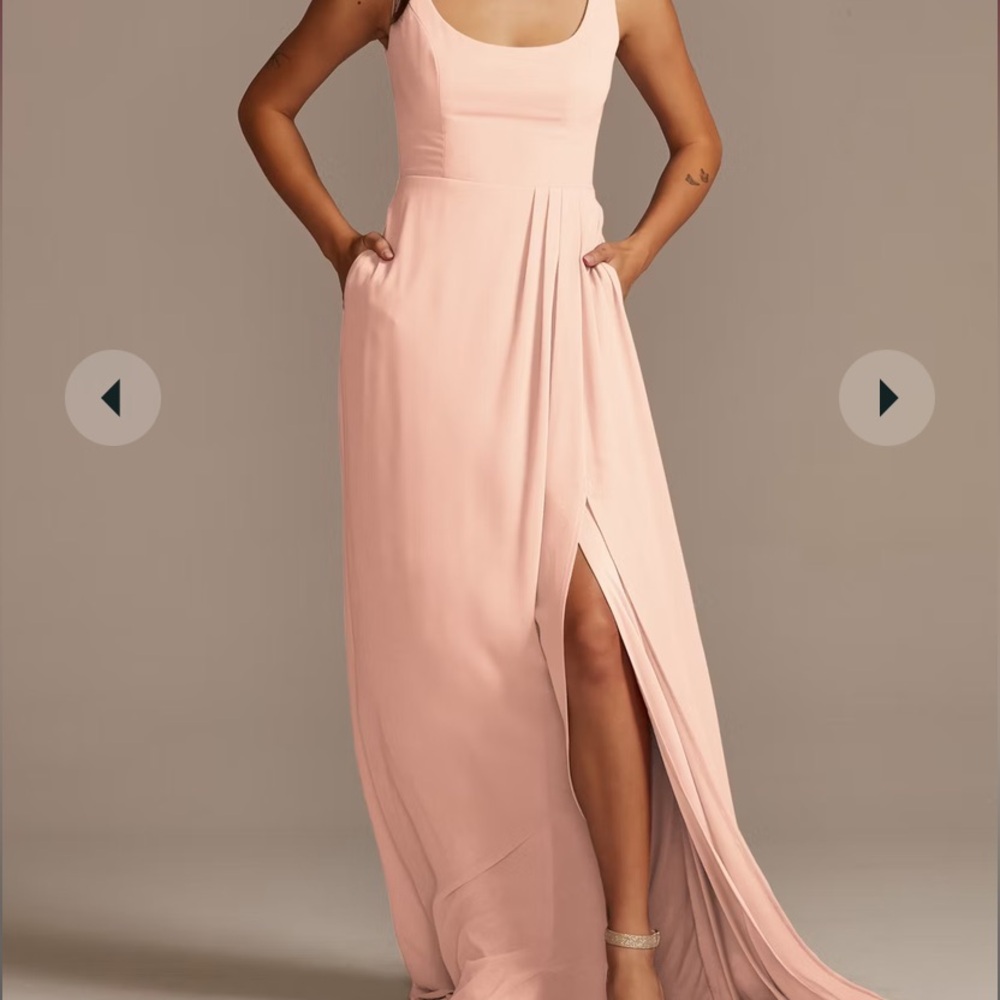 Petal chiffon tank scoop neck dress. altered to fit a 5”7 with 1” heel